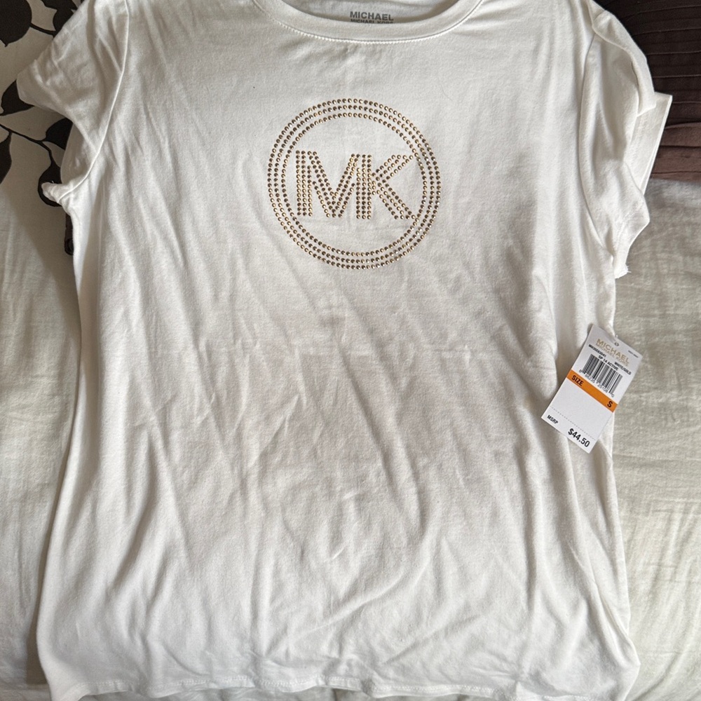 Michael Kors White Tee with Gold MK Logo